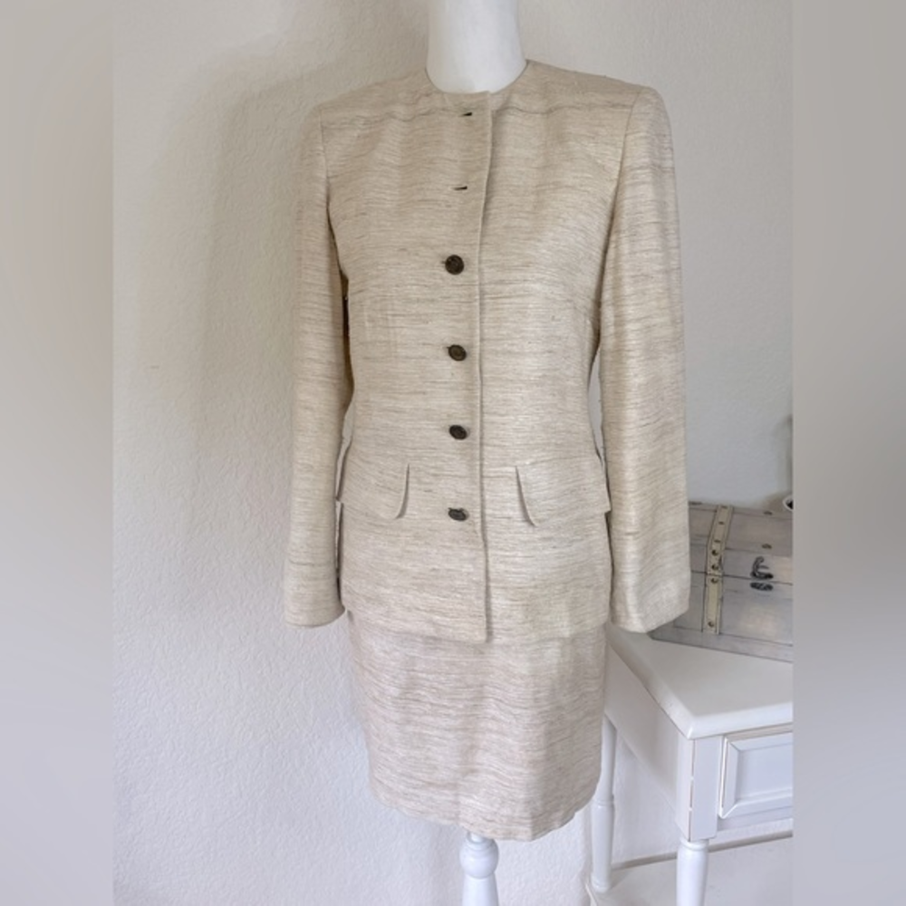 Vintage union label Herbert Grossman‎ suit set womens size 6 beige textured
